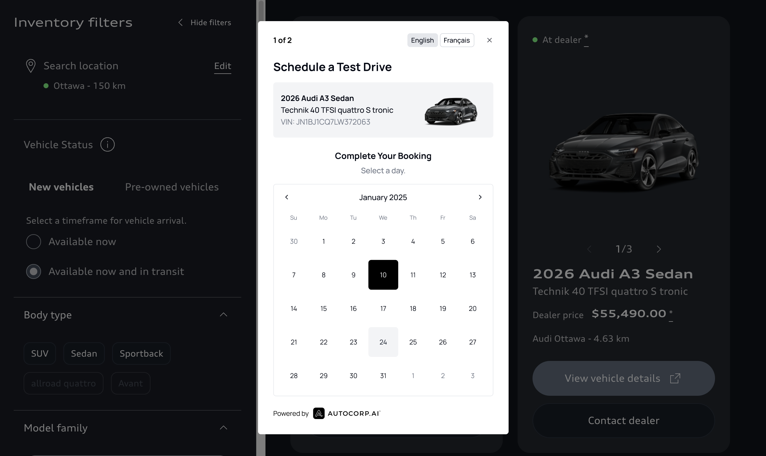 AVA™ Online Appointment Booking - Audi test drive widget