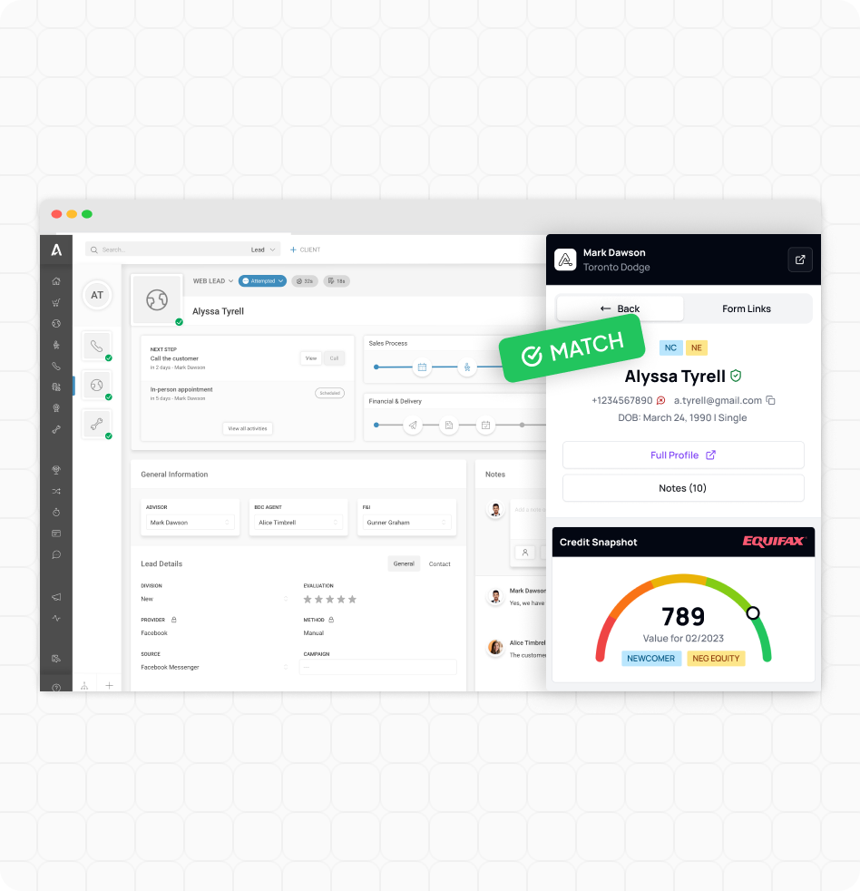 AVA™ Copilot browser extension overlaying credit and trade data
