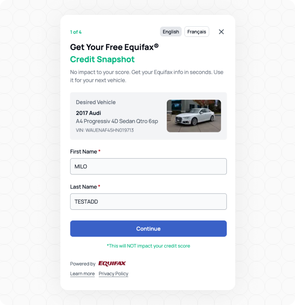 AVA™ credit-first website widget