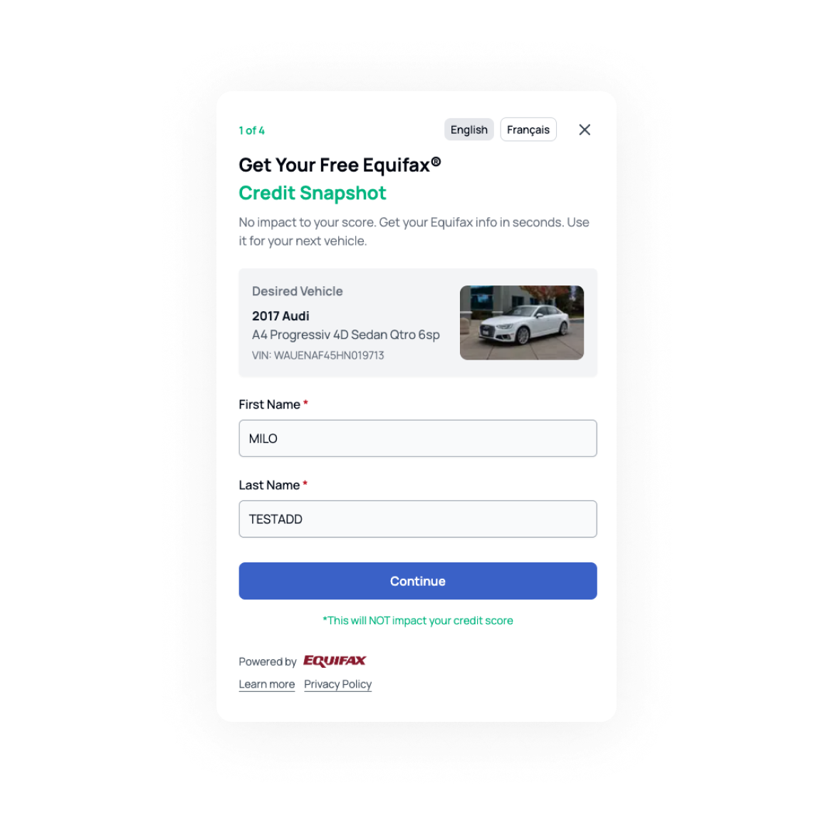 AVA™ Website Forms — credit qualification widget