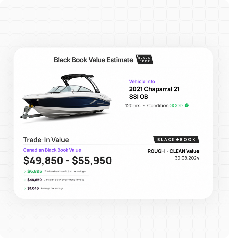 AVA™ marine trade-in valuation and lien matching